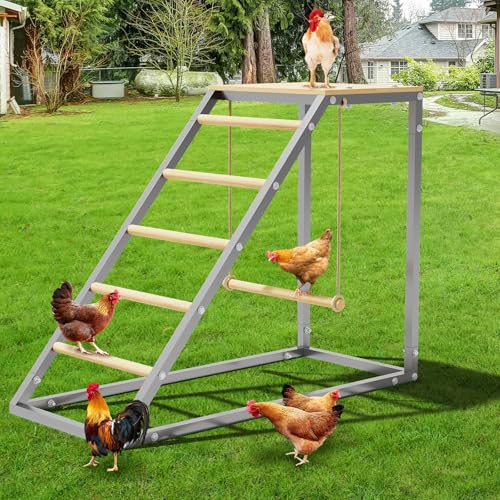 Chicken Perch with Swing, Sturdy Chicken Roosting Bars with Ladder for Backyard Farm, Easy Installation, 37.6" L x 15.7" W x 27.5" H