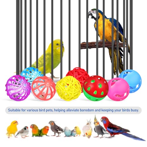 POPETPOP Bird Ball Toy - 12Pcs Plastic Pet Toy for Parakeet, Parrot, Finch Foraging & Preening - Colorful Training Bell Balls