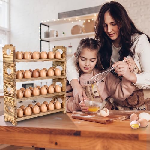 Wooden Egg Holder Countertop, 4-Tier/48-Hole, Stackable | Farmhouse Style, With Handle, Storage & Organizer, Durability, Assembly, For Chicken/Duck/Quail/Turkey/Easter Eggs - style: 4-Tier