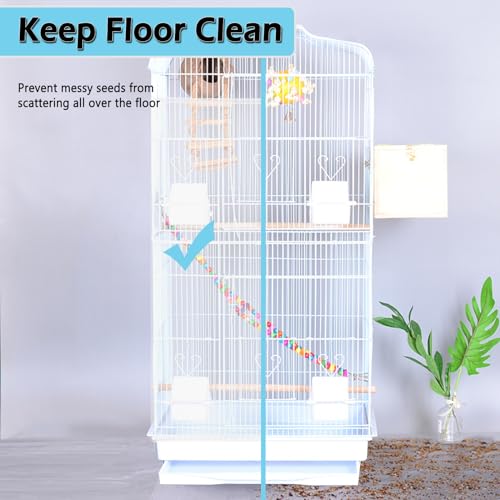 Large Bird Cage Seed Catcher Skirt, Parrot Parakeet Macaw Cover White | Adjustable nylon mesh skirt fits cages for parrots, macaws & parakeets, stopping seed mess on floors(78.5 * 27.6in) - color: 78.5*27.6in-white