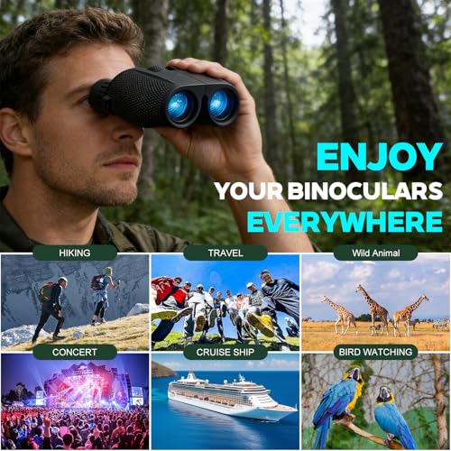 10x25 Compact Binoculars for Kids and Adults, Large View Small Binoculars for Bird Watching, Waterproof with Low Light Vision BAK4 Prism FMC Lens for Cruise Ship Travel Hunting