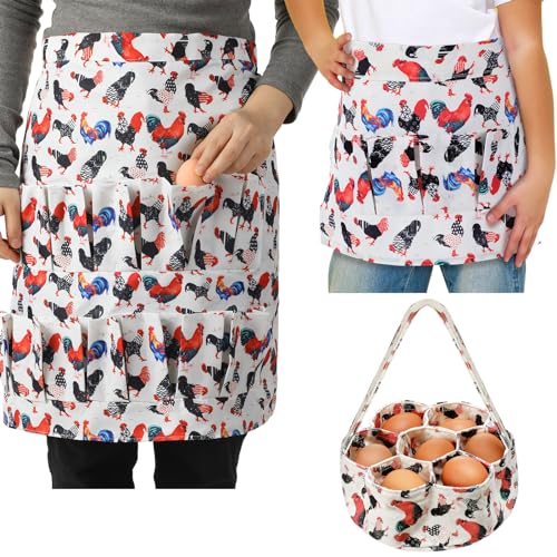 3 Pcs Egg Collecting Apron and Gathering Basket Adult 12 Pockets and Child 3 Pockets for Chicken Goose Eggs - style: Cute