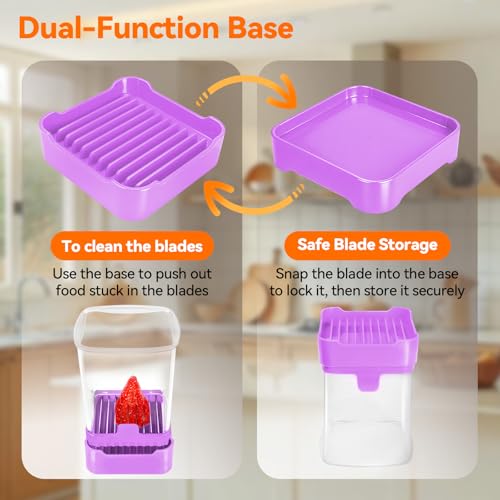 Fruit Slicer Cup for Strawberry, Banana, Hard-Boiled Egg - Detachable Cutter with Push Plate - Rapid & Safe Slicing Kitchen Gadget for Quick Meal Prep (Purple) - color: Purple