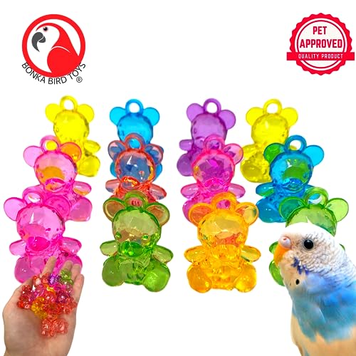 Bonka Bird Toys 2523 Pk12 Color Acrylic Teddy Bear Beads 1.50" X 0.75" with Loop, Conure, Cockatiel, Quaker and Similar Sozed Birds