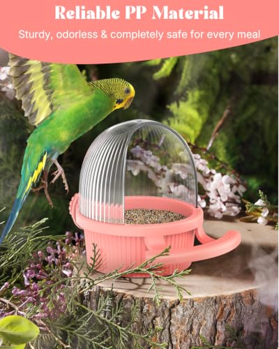 Pawfly No Mess Bird Feeder, Bird Cage Feeder, Bird Bowls for Cage, Bird Feeder for Cage, Bird Water Dispenser, Parakeet Feeder Waterer for Parrot, Cockatiel, Budgie & Lovebird,Pink - color: Pink