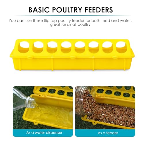 Flip Top Chick Feeder Trough, Plastic Bird Small Poultry Feeder | No Mess, No Waste Chicken Feeder for Small Chicks, Pigeons, Quails, Birds, Ducklings, Ideal for Using in a Brooder (Yellow) - color: Yellow
