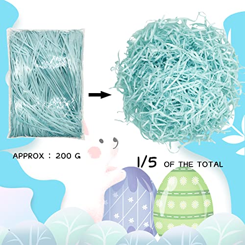 PEVOGON Blue Easter Grass Filler Paper Shreds for Easter Basket Gift Packaging Filling Egg Stuffer Party Supplies Decoration, 200G - color: Blue