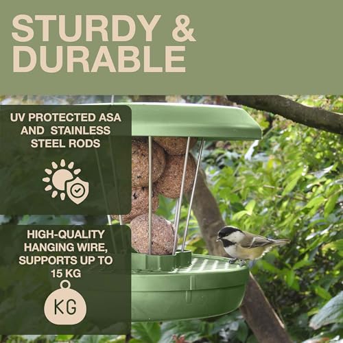 SWISSINNO Bird Feeders - No Mess Fat Ball/Suet Feeder for Outdoors Hanging - Smart Birds Lucerne Spill Proof Wild Cardinal Bird Feeder with Integrated Seed Catcher Tray - Sage - color: Sage, style: Lucerne