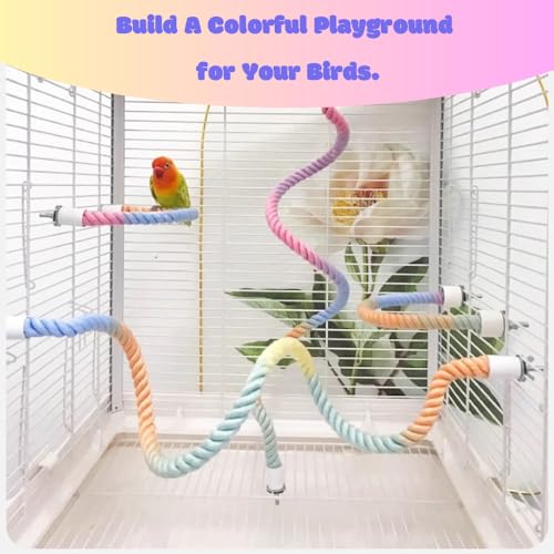 3pcs Nopikku Gradient Bendable Bird Rope Perches Climbing Rope Toys Fun Bird Cage Accessories for Parakeet Lovebirds Cockatiels Budgies Play (2 Long + 1 Short) - size: 3pcs