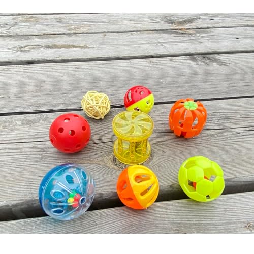 8pcs Bird Cat Ball Toy with Bell Parakeets Foraging Foot Talon Training Set | Cockatiel Chewing Rattle Balls,Conures Feeder Toys, Parrot Cage Activity Accessories for Budgie, Small to Medium Size - size: 8 pcs bird toys