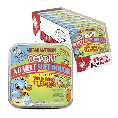 C&S Mealworm Delight No Melt Suet Dough, Suet Cakes for Wild Birds Including Robins, Blue Jays, Woodpeckers, Wrens, Bluebirds and More, 11.75 Ounces, Pack of 8 - size: 1.47 Ounce (Pack of 8), style: Mealworm, 8 Pack