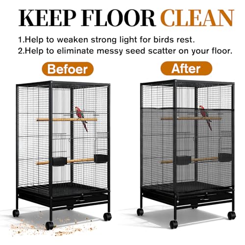 1 Pc Large Bird Cage Seed Cather, Bird Cage Cover 31 X 118 Inches Adjustable Birds Cages Skirt, Elastic Band Mesh Cages Cover for Parrot Seed Guard