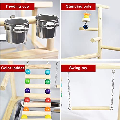Bird Playground, Parrot playstand, Bird Play Stand, Parakeet Playground, Wood Perch Gym Playpen Ladder with Feeder Cups Toys Exercise Play