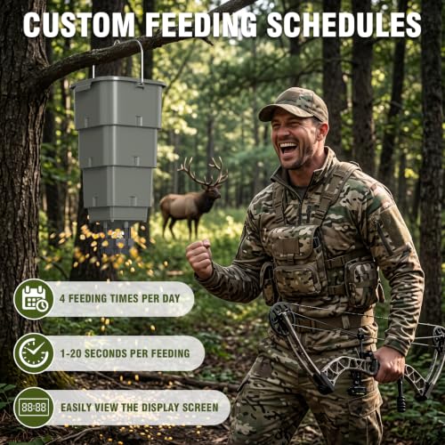 5 Gallon Hanging Deer Feeder with Programmable Digital Timer (4 Feed Times) | Automatic Game Feeder，Easy Installation,Batteries Not Included