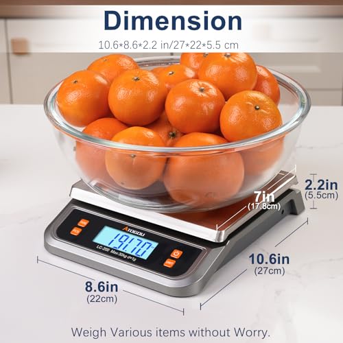 Atogou 88lb Food Scale, Commercial Kitchen Scale Plug-in Usable | Full View LCD Display, Stainless Steel, for Baking, Bread, Cooking, Meat, Vegetables, Farm, Industry LC200 Grey - size: Grey 88 lb (40 kg)
