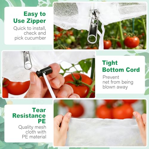 3 Pack Garden Bird Netting Plant Cover for Square Tomato Cage,14.6"x14.6"x51.2" Insect Bird Barrier Tomato Cage Net with Zipper Drawstring,Tomato Trellis Netting Protection Cover for Protecting Plants - color: Square White