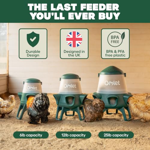Omlet No Waste Chicken Feeder for Coop | 12lb Anti-Spill Poultry Feeder with 5 Feeding Ports | Feeds 6 Hens for 7 Days | Hanging or Free Standing | Weatherproof - size: 12lb