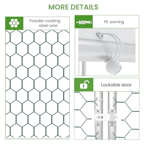Large Metal Chicken Run, Chicken Coop with Lockable Door Flat Shape Walk-in Chicken Hen House with Waterproof & Anti-UV Cover for Duck Rabbit Habitat Cage Outdoor Poultry Cage for Yard Farm - size: 120.0"L x 79.2"W x 79.2"H