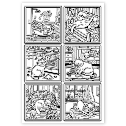 CHGCRAFT Cat Life Comics Clear Stamps Cat Taking a Bath Transparent Stamps Pet Sleeping Silicone Clear Stamp Seals for DIY Scrapbooking Photo Album Decoration, 4.3×6.3 inch - style: Cat Life