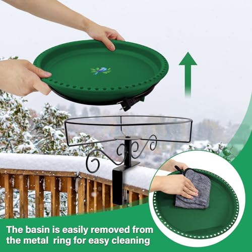 Lovppy Heated Bird Bath for Deck Railing, 100W Thermostatically Controlled Heated Bird Baths for Outdoors Bird Bath Heater, Heated Birdbath for Outside Winter Garden Patio Yard(Green) - color: Green