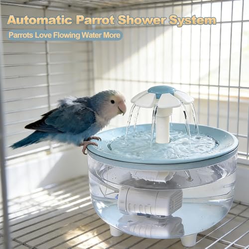 kathson Parrot Bathtub,Automatic Bird Bath Shower,Parakeet Bath Tub with Petal Circulating Filter Fountain Birds Cage Bathing for Small Medium Parrots Lovebirds Conures Finches Cockatiels Budgie, Blue