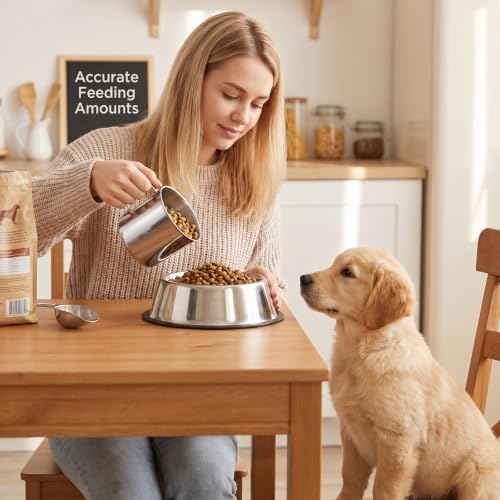 1.5 Cup Dog Food Scoop, Stainless Steel Dog Food Measuring Cup with Handle | Pet Food Scoop Cup for Dogs, Cats, Birds, Rabbits, for Dry Food and Treats
