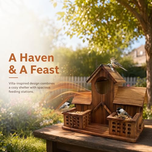 Wooden Bird House for Outside, Rustic Weatherproof Birdhouse for Bluebird Wren Chickadee, Garden Yard Decorative Nesting Box