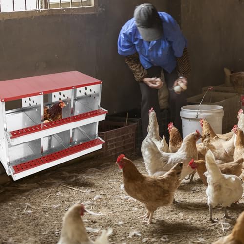 2 Tiers Chicken Nesting Boxes, 6 Compartments, Metal Egg Laying Boxes with Protective Collection Lids, Roll Out Nesting Box, Easy to Assemble, Ideal for Hens, Ducks, Chickens, and Other Poultry - color: Red, size: 6 holes
