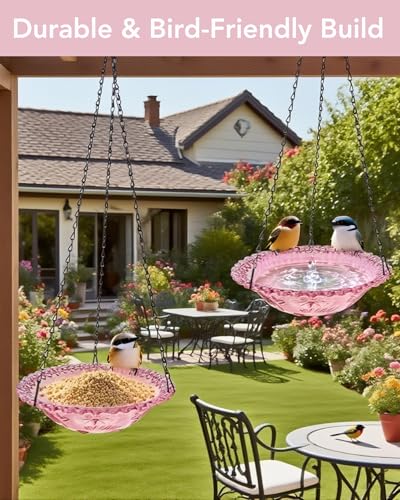 2 Pack Hanging Bird Baths and Feeders for Outdoors, Plastic Bird Bath Bowl & Hanging Feeder for Garden Yard Decor,Lilac Purple - color: Lilac Purple