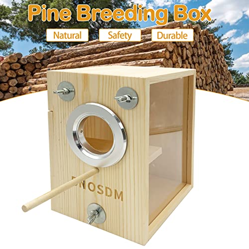 BNOSDM Parakeet Nesting Box Transparent Bird Breeding Nest Boxes Natural Wood Bird Cage (M) - size: Medium