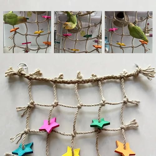 Bird Climbing Rope Net Climbing Rope Ladder,Size - 18''X20'' Parakeet Cage Hanging Toys for Rats Parakeet Cockatiel Cockatoo Conure African Grey Budgie