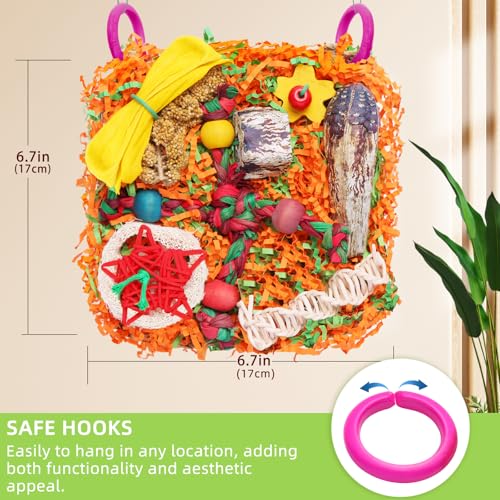 Bird Toys for Small & Medium Parrots - Natural Foraging & Shredding Cage Hanging Toys with Seagrass Mat, Starfruit, Loofah Slices for Budgies, Cockatiels, Lovebirds, Conures (2 PCS) - size: 2 PCS