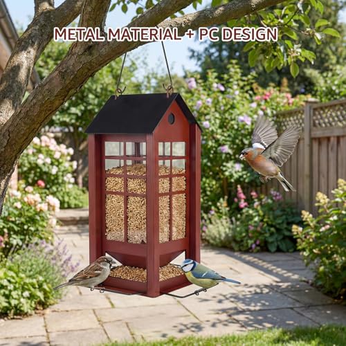 Rectangular Hanging Bird Feeder for Outdoor Use, Metal Bird Feeder with Multiple Feeding Ports, Seed Feeder for Wild Birds, Garden Yard Patio Bird Feeder