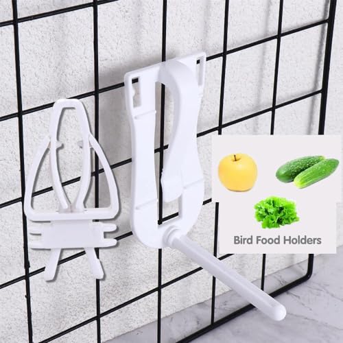 2 Pack Bird Cage Food Holder, Parrot Fruit Vegitable Bracket, Cuttlebone Holder with Perches Stand Plastic Bird Food Clip Birdcage Accessories