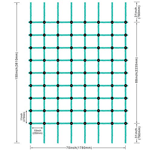 Climbing Cargo Net 70" x 150" Climbing Net Outdoor Military Cargo Net for Climbing for Playground Treehouse, Swing Set, Backyard Climbing Frame, Playset- Green - color: Green - 70" x 150"