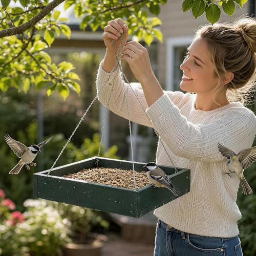 Hanging Platform Bird Feeder, 3.5 lbs Large Capacity Bird Feeder for Outdoors