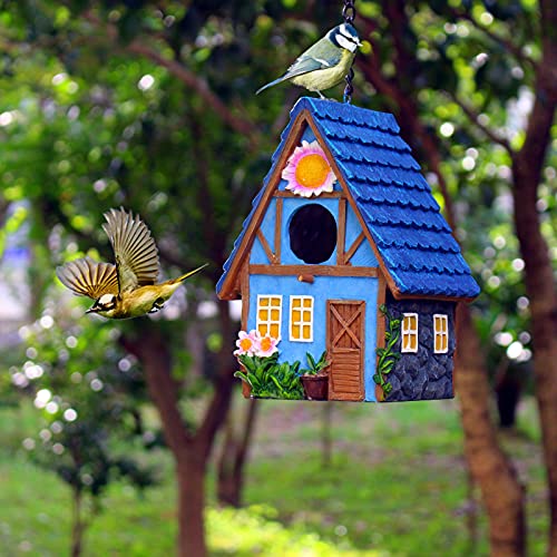 Garden Bird House for Outside Clearance Hanging Outdoors Birdhouses for Wren Finchs Chickadee Hummingbird Tree Swallow Cage Kids Nature Lover Bluebird House (Red) - color: Blue