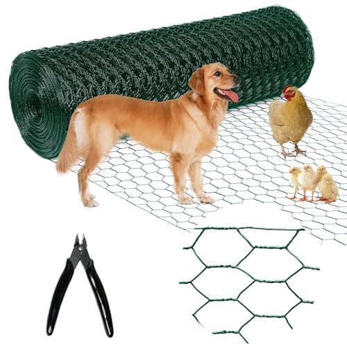 Premium Green Chicken Wire Fencing 13.7inx157in, PVC Coated Chicken Wire, Poultry Netting, Galvanized Chicken Wire Barrier for Floral Arrangements/Craft Projects/Pet/Rabbit - color: Green, size: 13.7inx157in