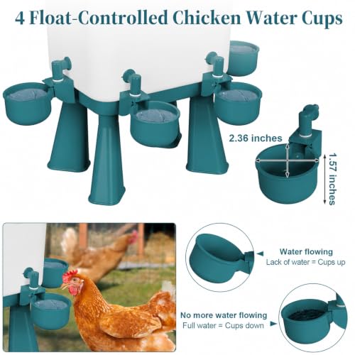 2 Pack 3 Gallon Chicken Waterer with 10 Chicken Water Cups, Poultry Waterer with Stand Legs, Hooks and Screws, Chicken Water Feeder for Coop, Ducks, Hens, Farm, Backyard Chickens (Blue) - color: Blue, size: 2pcs