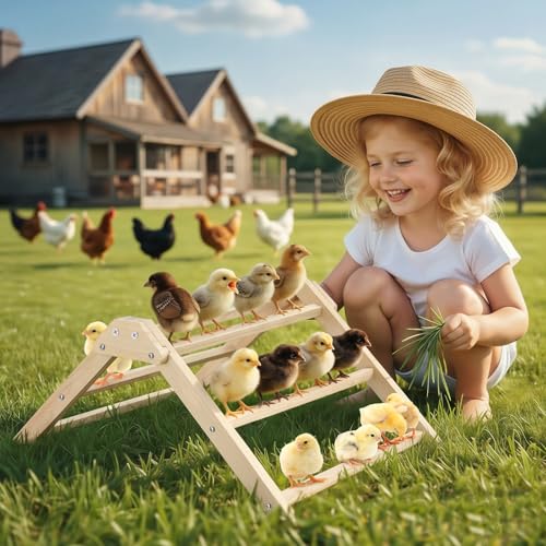 Chicken Roosting Bars, 3-Tier Wooden Perch, 19.6" L x 14.1" W x 8.6" H, Square Design, Natural Wood, for Coop and Backyard
