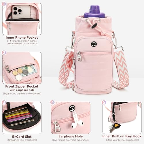 Water Bottle Carrier bag with Strap Phone Pocket for Walking, Hiking, Cycling - color: 5-Pink, size: 32oz-40oz