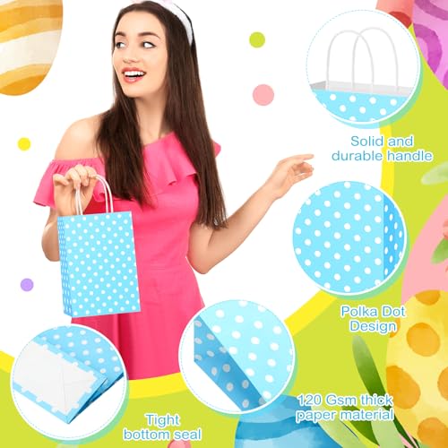 Yeaqee 50 Pieces Pastel Paper Bags with Handle Easter Gift Bags Bulk Polka Dot Candy Goodies for Easter Party Favor Supplies