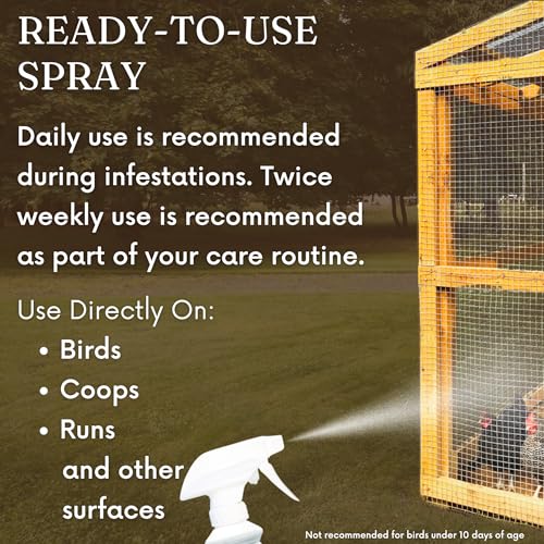 Poultry Chicken & Coop Spray 32 oz | Kills Mites, Fleas, Lice & Ticks | Clove & Cottonseed Essential Oils | Use on Chicks* & Laying Hens | No Egg Withdrawal | Made in USA