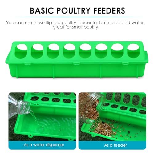 Flip Top Chick Feeder Trough, Plastic Bird Small Poultry Feeder | No Mess, No Waste Chicken Feeder for Small Chicks, Pigeons, Quails, Birds, Ducklings, Ideal for Using in a Brooder (Green) - color: Green