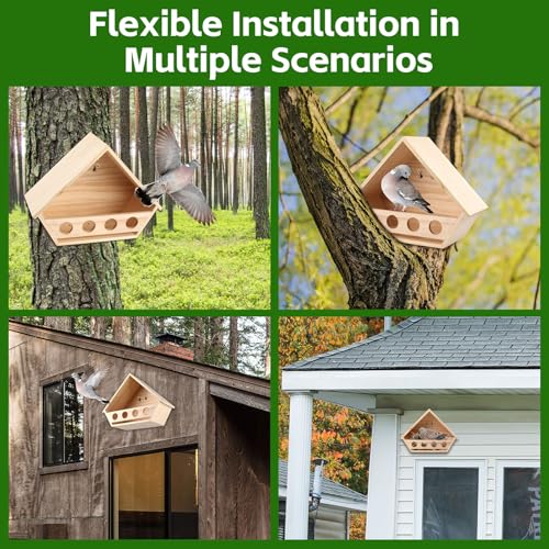 Dove Bird House for Outside, Wooden Mourning Dove Nesting Box | 14"L x 10.2"H x 5.3"W Pigeon House Roosting Platform with 2 Preset Mounting Holes - Easy To Install & Remove