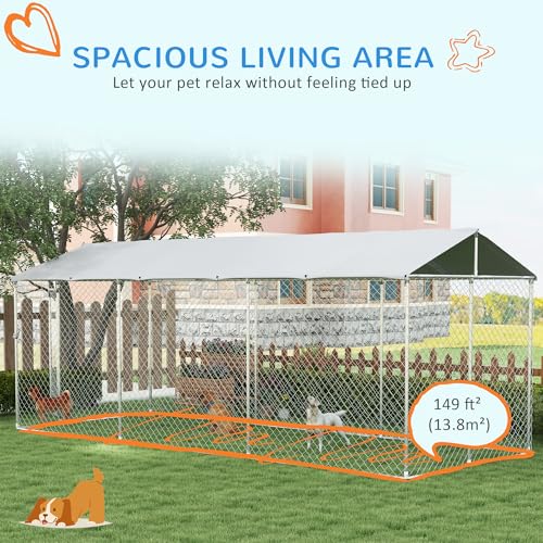 PawHut Outdoor Dog Kennel for Large Breeds 20' x 7.5' x 6.5' | Heavy Duty Dog Run Outdoor Fence, Waterproof Cover, Galvanized Chain Link, Secure Lock, for Chickens, Ducks - size: 236.2"L x 90.6"W x 78.7"H