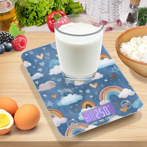Food Scale Kitchen Scale Food Weight Scales Digital Weight Grams and Ounces Small Electronic Food Scale for Baking Cooking Blue Cute Rainbow Hearts Clouds Stars - color: Blue Cute Rainbow Hearts Clouds Stars