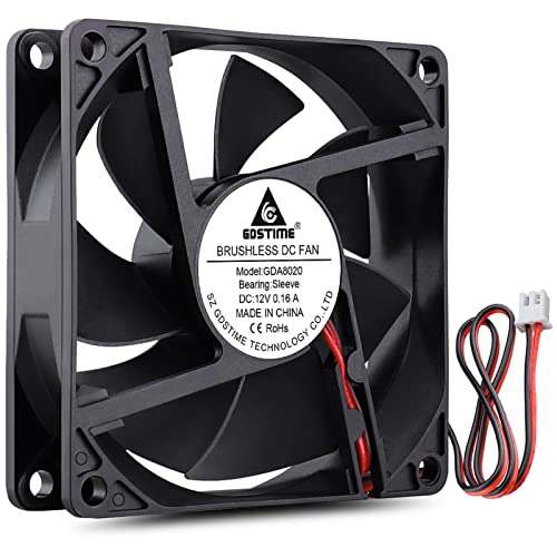 GDSTIME 80mm x 20mm 8020 12V DC Brushless PC Case Cooling Fan 2Pin | Replacement Fans for Mini Fridge, Chicken Egg Incubator, SFF Case, Desktop Power Supply, Wine Fridge, Cigar Humidor - size: 80x80x20mm