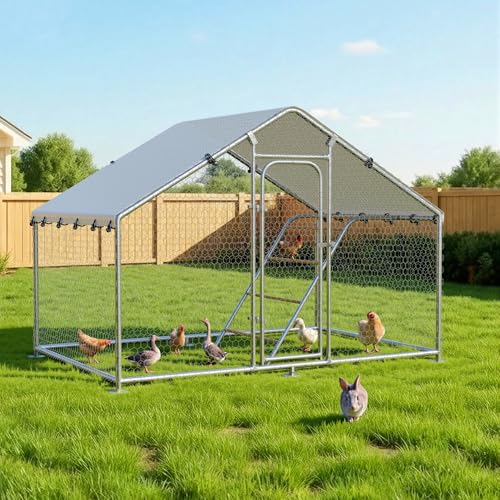 10 x 4.9 x 6.4 FT Metal Chicken Run, Chicken Coop with Cover | Reinforced frame, Walk-in Chicken Coop, Waterproof Cover, Side Hardware Cloth, Roosting Perch, Backyard & Farm Use - size: 59.9"L x 118.0"W x 78.0"H