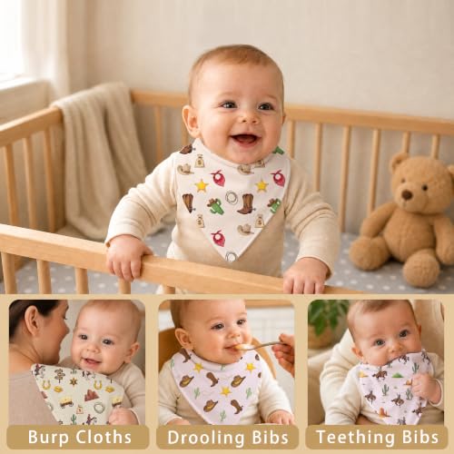 Baby Organic Cotton Teething Cloth Newborn Baby Burp Cloth Bandana Drool Cloth for Drooling Cotton Baby Gifts - color: Brown Western